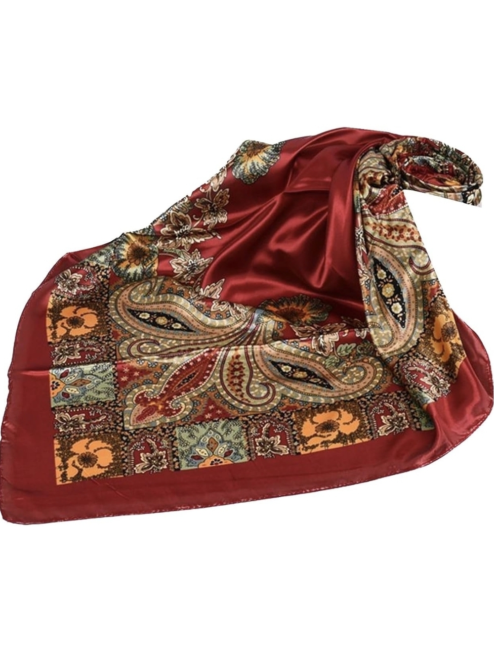 Silk-Feel Red Paisley Print Scarf - Picture 1 of 4
